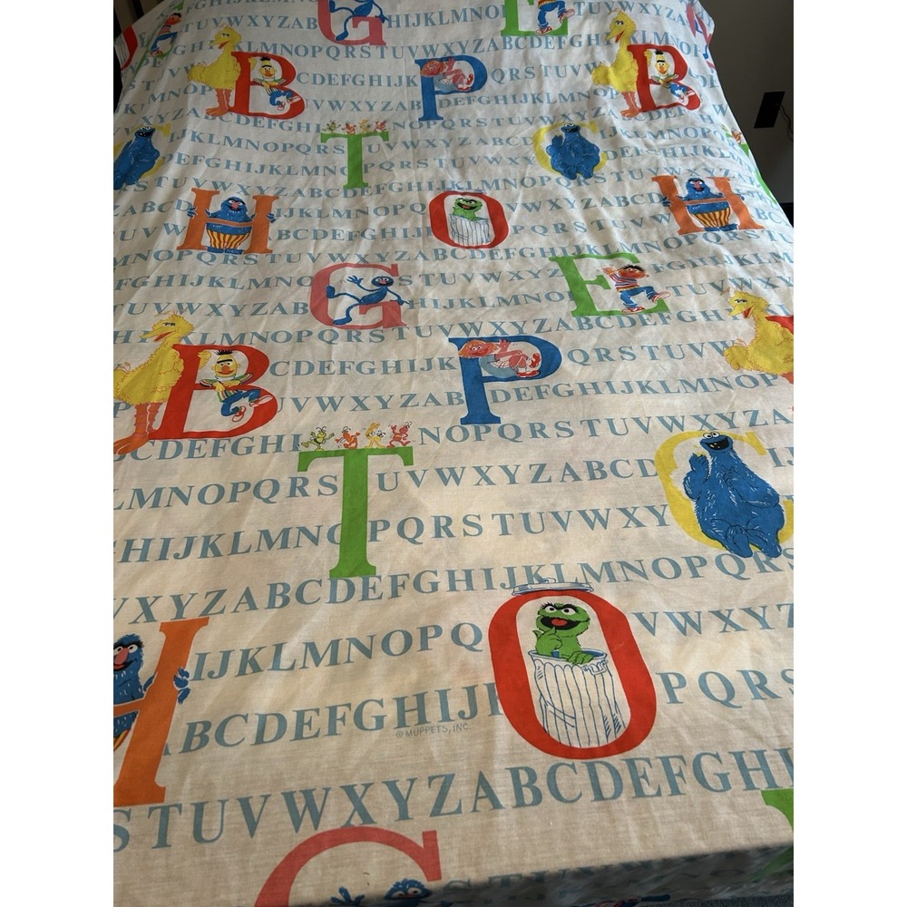 Vintage Sesame Street Twin Flat Sheet Alphabet With Sesame Street Characters
